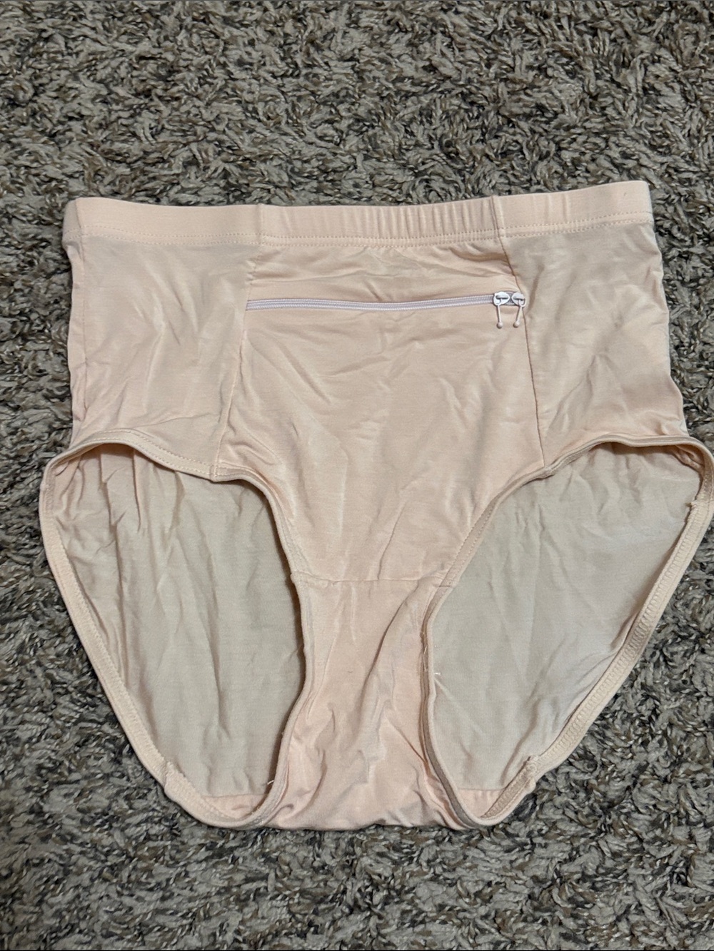 Women’s High-Waist Travel Briefs in Nude with zipper pocket Sz XS NWOT